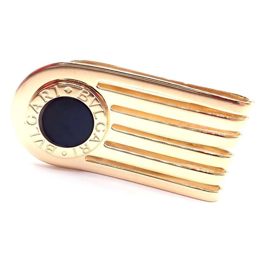 Vintage! Authentic Bulgari Bulgari 18k Yellow Gold Onyx Money Clip